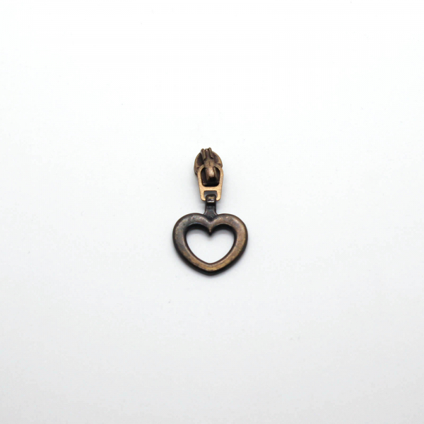 Automatik-Schieber mit Anhänger Herz messing-antik schmal